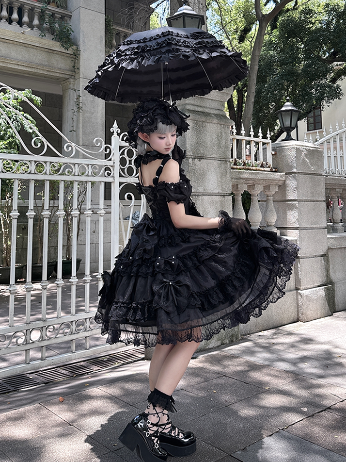Bow Princess All Details at Big Black Back Dress Lolita Bead with Accents and