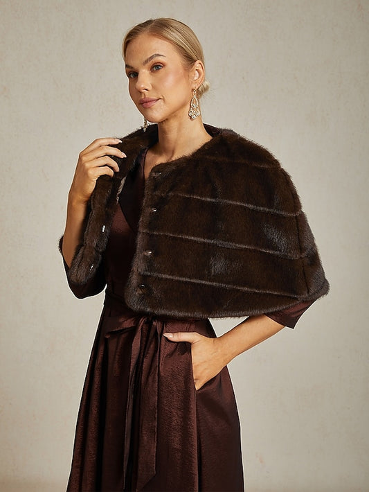 Shrug Fur Brown Faux Wrap Formal Party Women's Cocktail