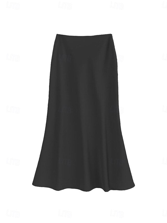 Women's Satin Skirts Elegant Vintage Fashion Casual Midi