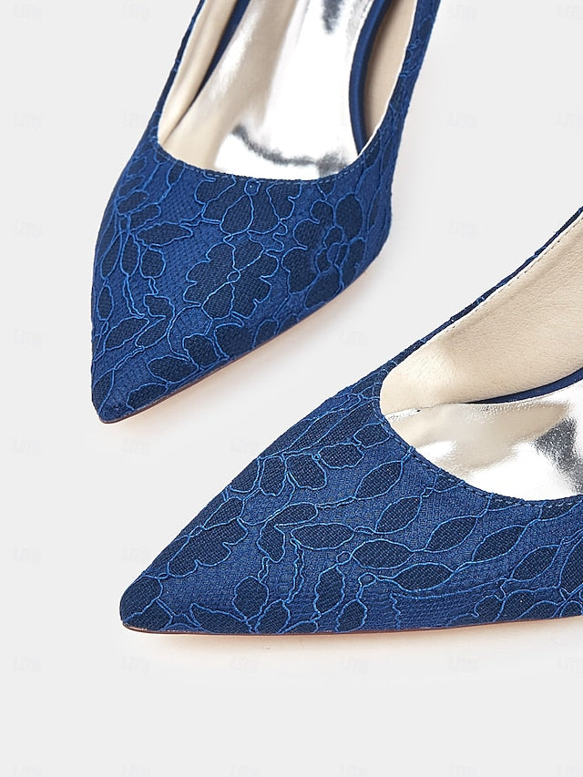 Stiletto Lace-Embroidered Pointed-Toe Women's - Heels