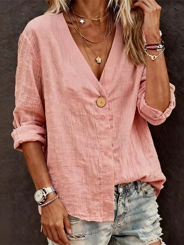 Women's Blouse Dressy Tops Ruched Patchwork Buttons Plain