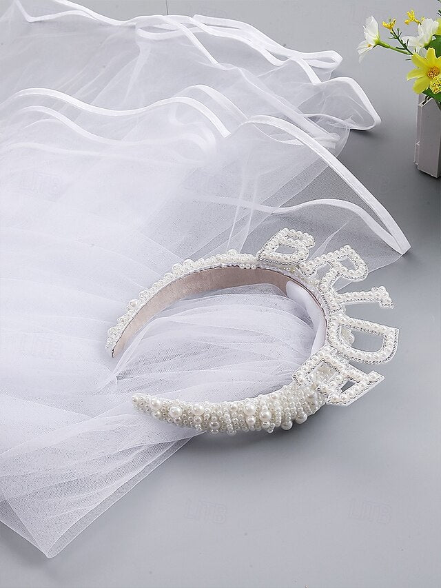 'BRIDE' Veil Headband with Pearl-Embellished –