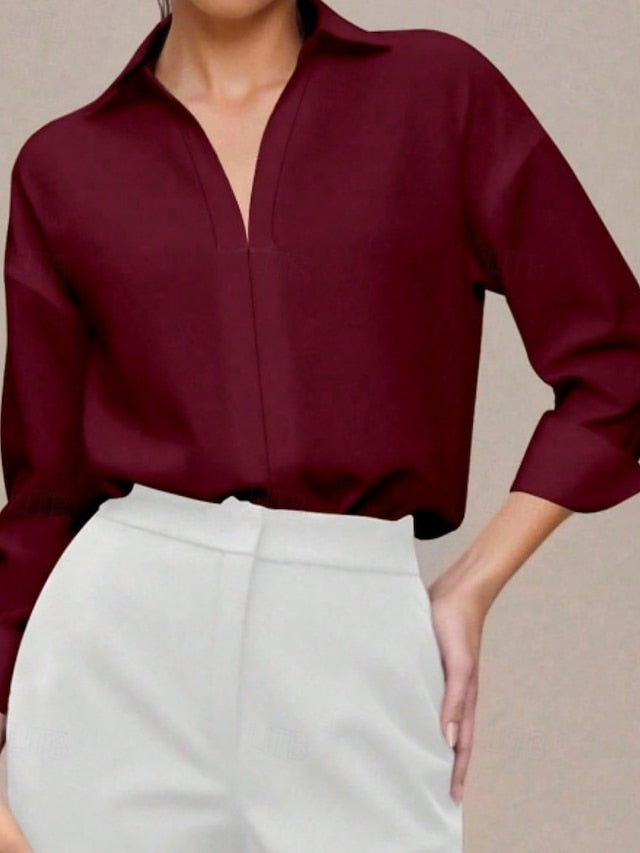 Women's Shirt Blouse Plain Stylish Basic Casual Long Sleeve