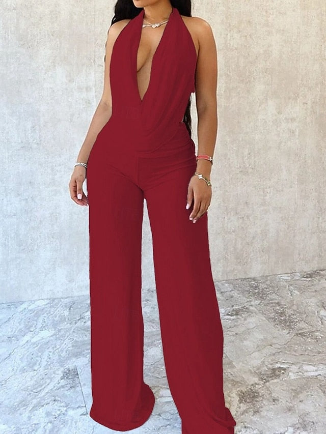 Women's Pants Sets Bolero Top Sleeveless Halter Neck Solid