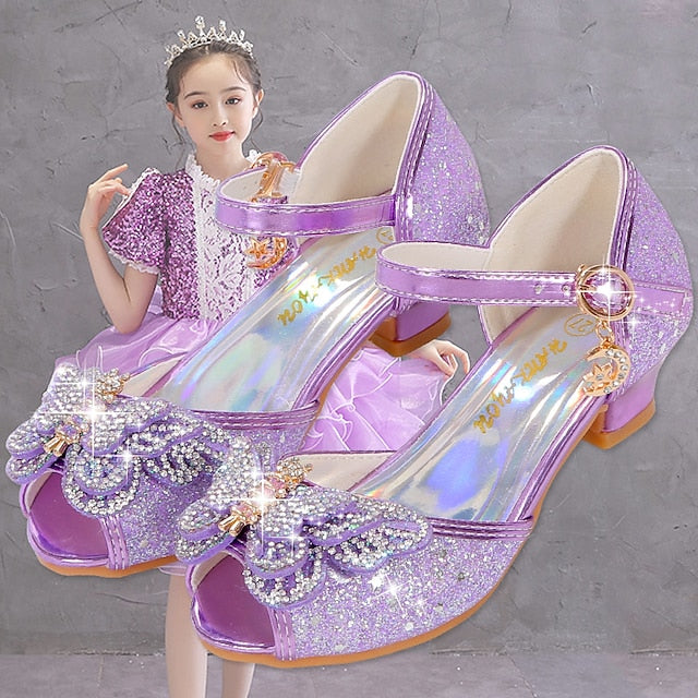 Silver Shoes – Sparkly Girls' Bowknot Glitter Princess