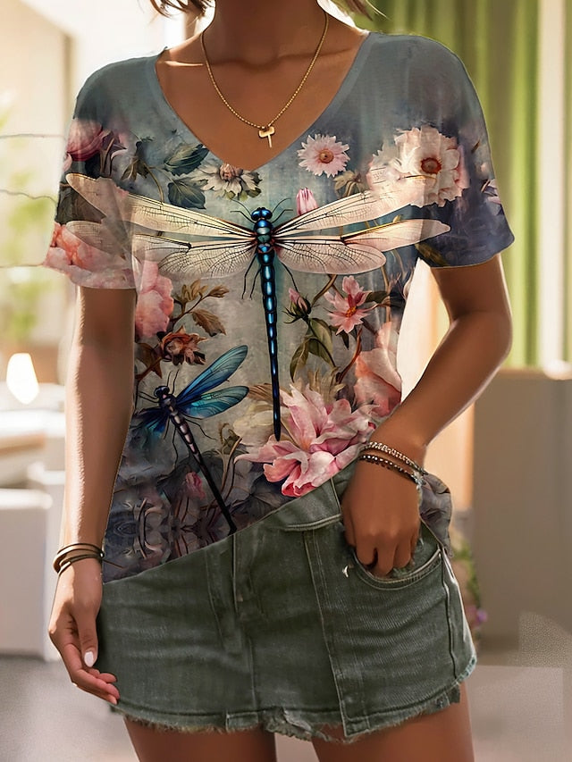 Women's T Shirt Fashion Floral Print Short Sleeve Regular