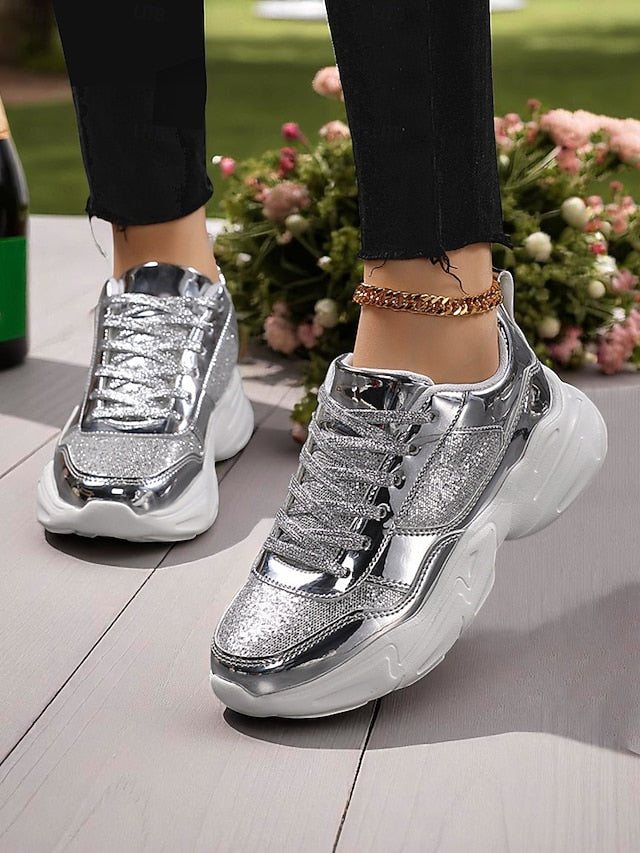 Sneakers with Metallic Platform Women's Chunky Glitter