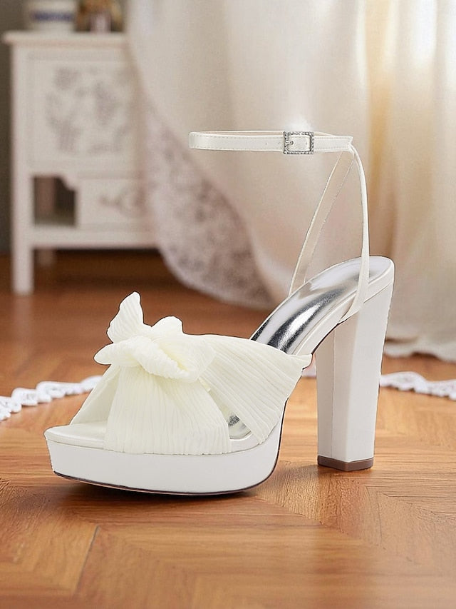 White Platform Strap High Ankle Women's Sandals Heel with