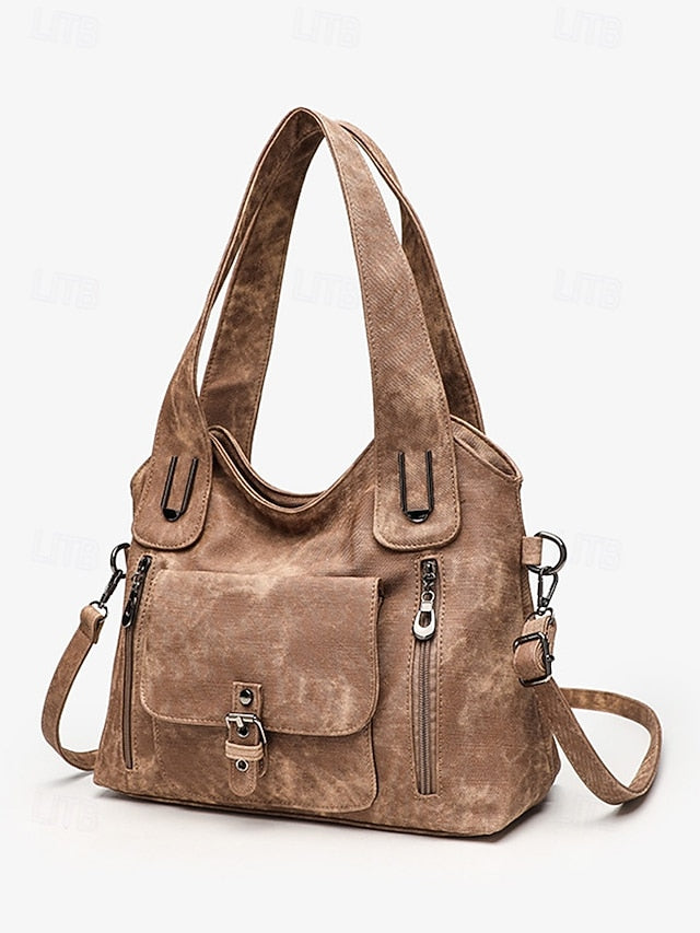 Women's Vintage Faux Leather Shoulder Tote Bag, Large