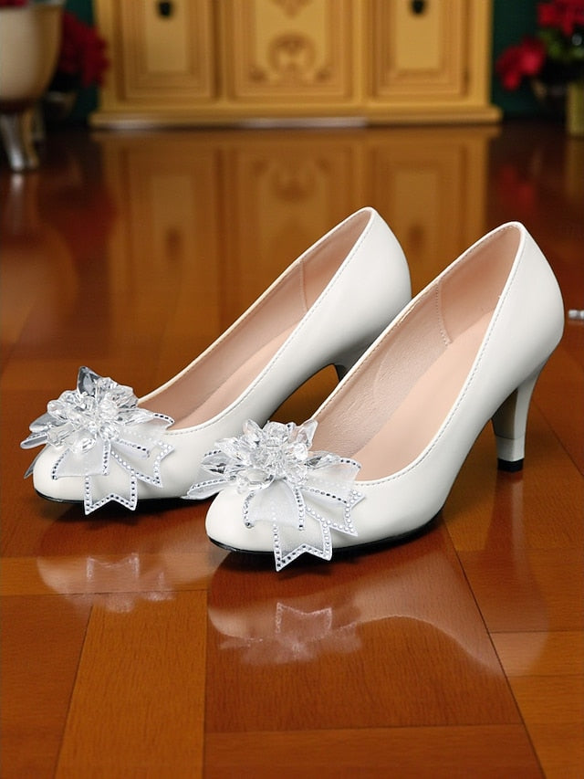 with White Heel Shoes Wedding Women's Low Crystal Bow
