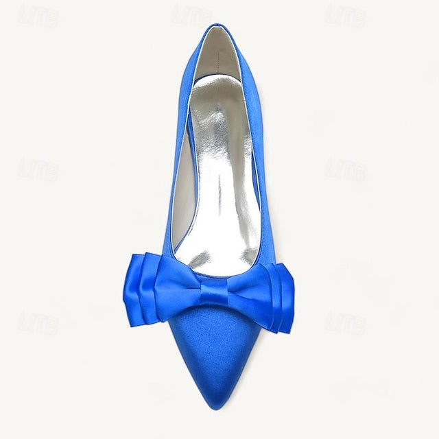 Low Party Women's Pointed Flats Heel Bowknot Shoes Wedding