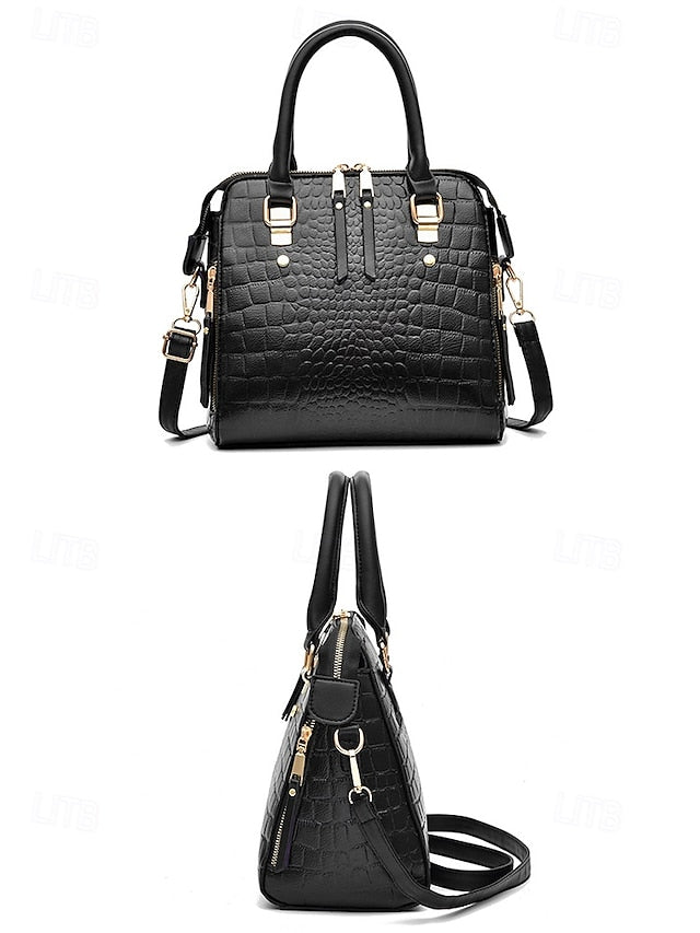Women's Faux Leather Crocodile Pattern Handbag with Tassel