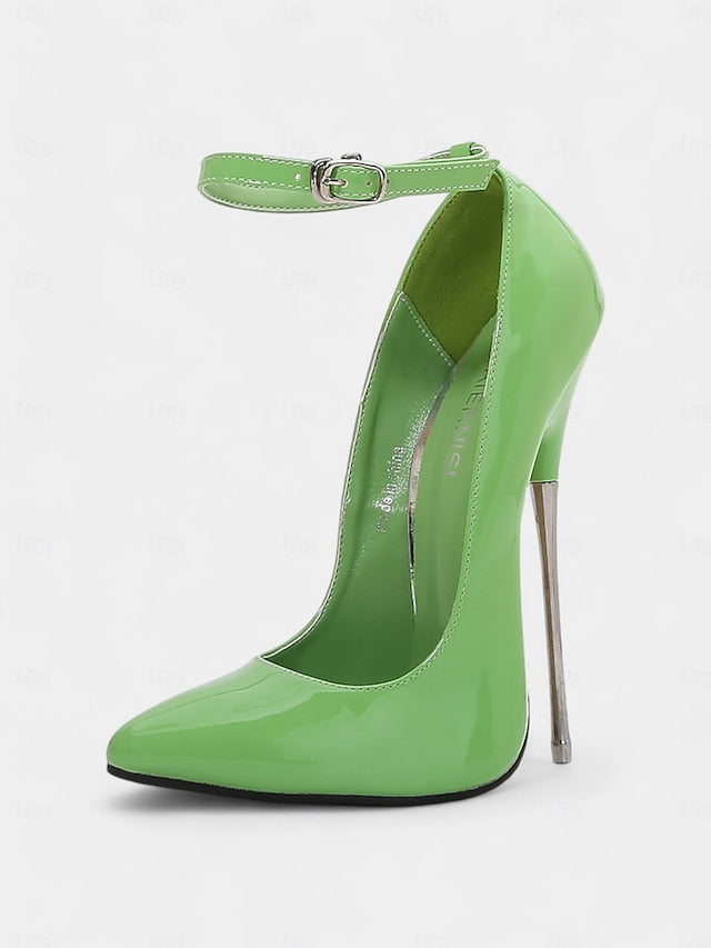 Women's Stiletto Heels Red with Leather Patent Strap Ankle