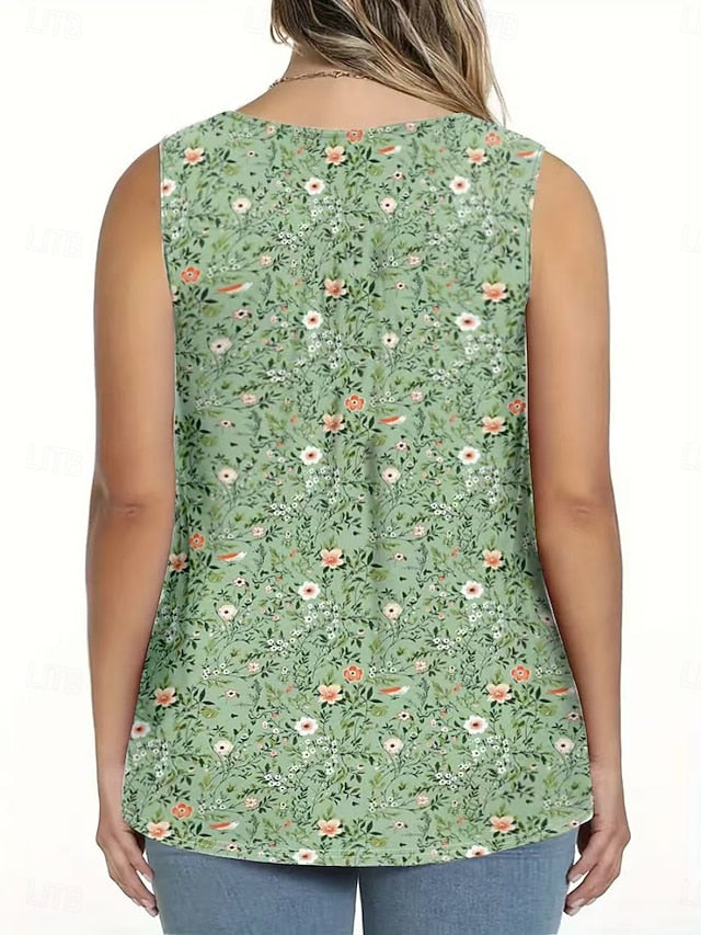 Women's Blouse Buttons Print Floral Casual Sleeveless V