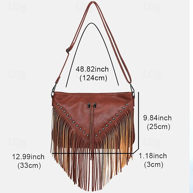 Style Leather with Women's Fringe Crossbody Bohemian Bag