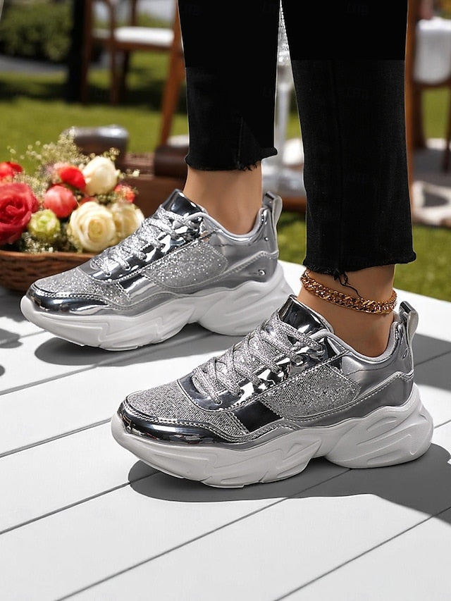 Sneakers with Metallic Platform Women's Chunky Glitter