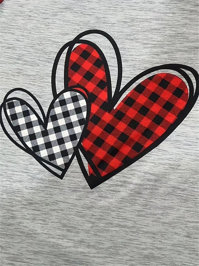 Valentine Women's Heart T Shirt Casual Print Long Sleeve