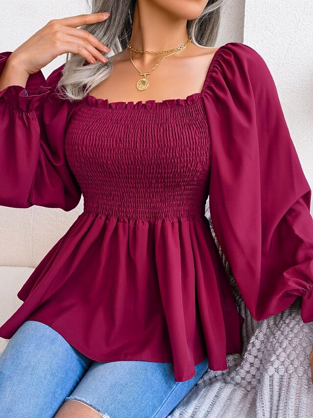 Women's Blouse Chiffon Tops Ruched Patchwork Plain Stylish