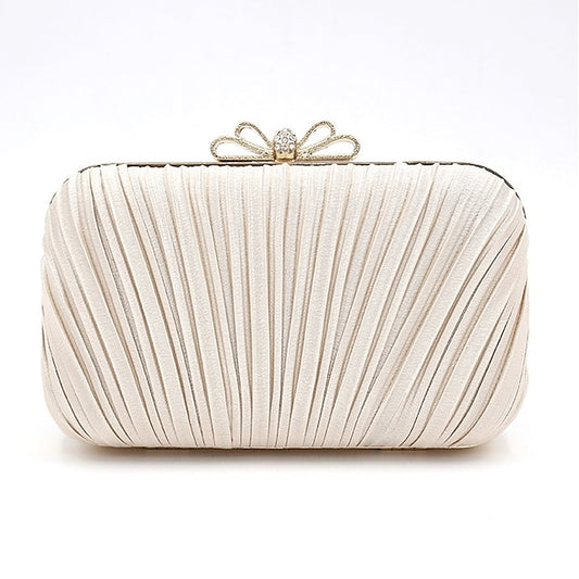 Pleated Rhinestone White Bag Bow – Women's Clutch Elegant