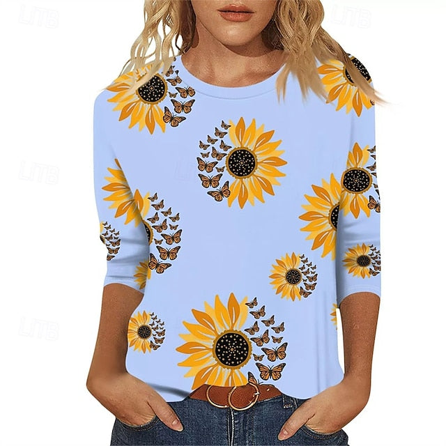 Women's T Shirt Print Graphic Sunflower Casual Short Sleeve