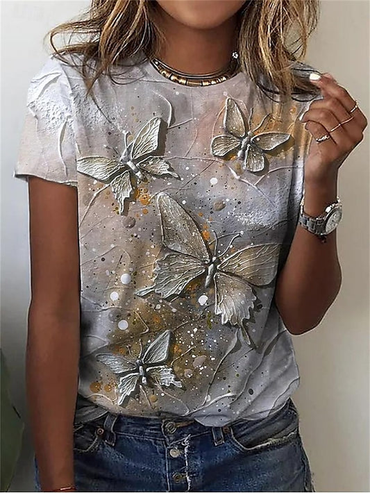 Women's T Shirt Butterfly Fashion Modern Short Sleeve Crew