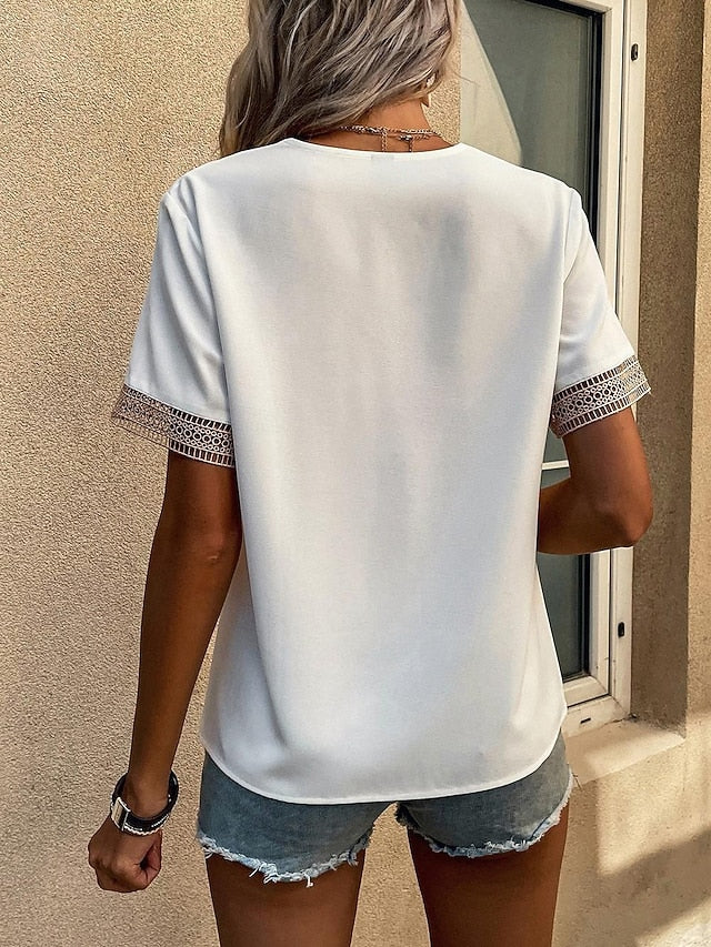 Women's Elegant Lace Tops Eyelet Blouse Lace Work Stylish