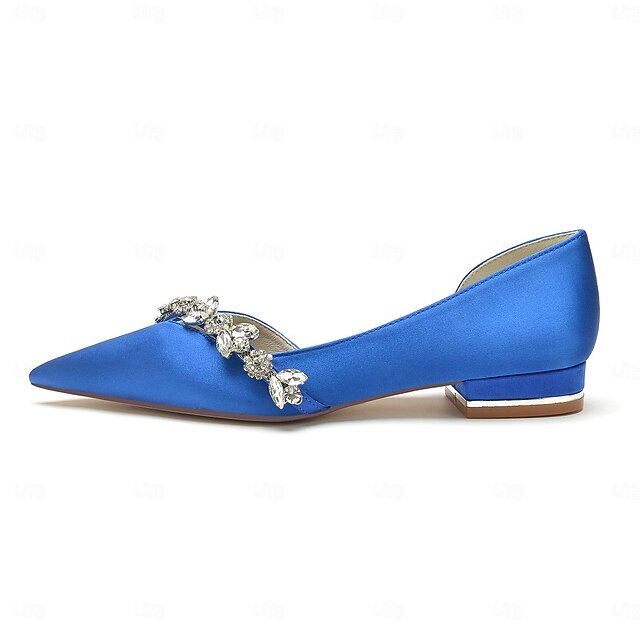Crystal Wedding Toe with White and Pointed Satin Flat Shoes
