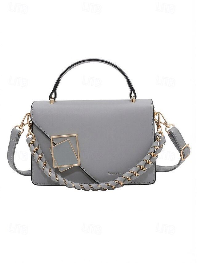 Women's Elegant Faux Leather Crossbody Handbag, Chic Top