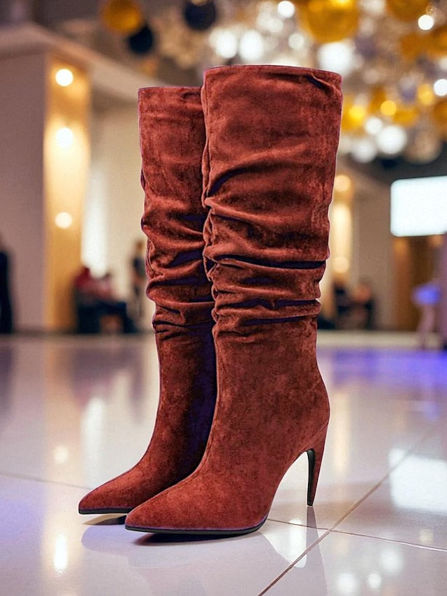 Slouch Pointed Women's Knee Toe Green - Velvet Boots High