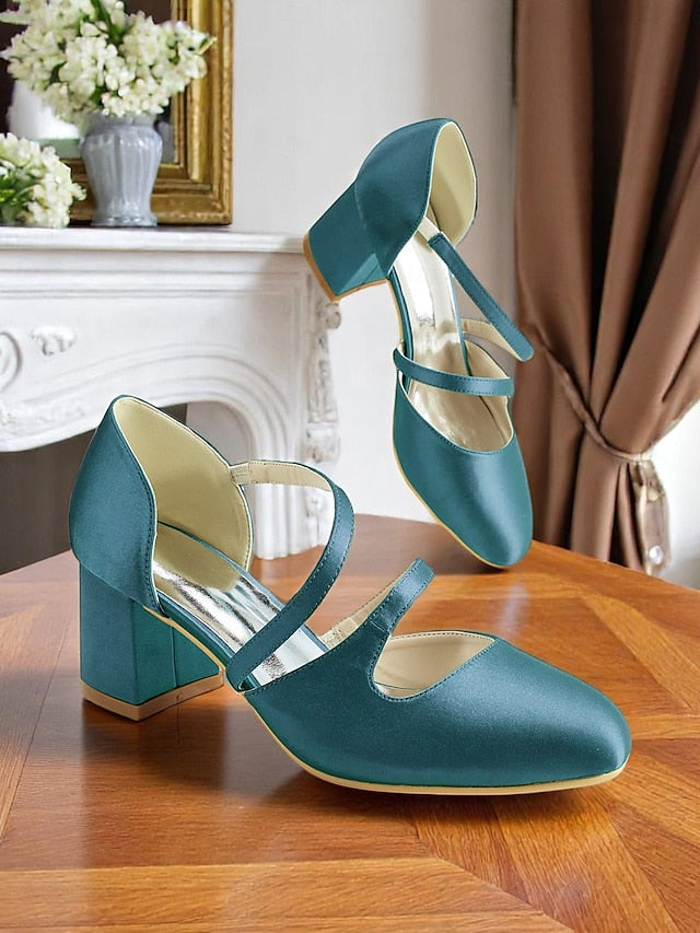 Mary Heels – 1950s Satin Elegant Women's Block Jane Green