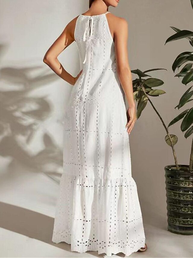 Women's Black White Summer Spring Maxi Dress Cotton Blend