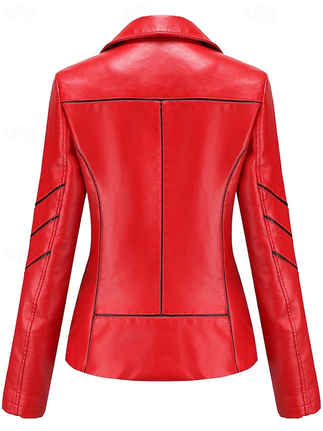 Zipper Women's Faux Jacket Comfortable Pocket Leather