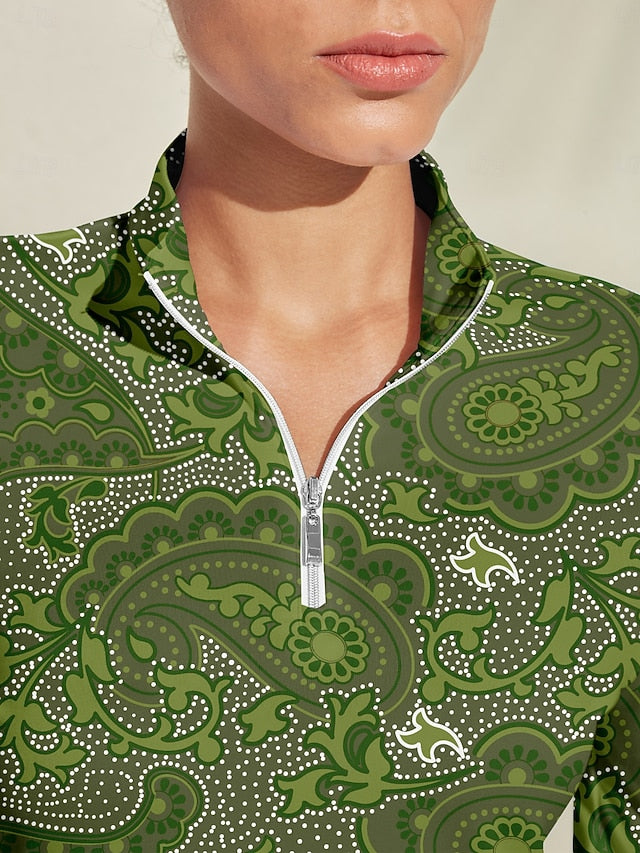 Women's Golf Polo Shirt Golden Long Sleeve Top Ladies Golf