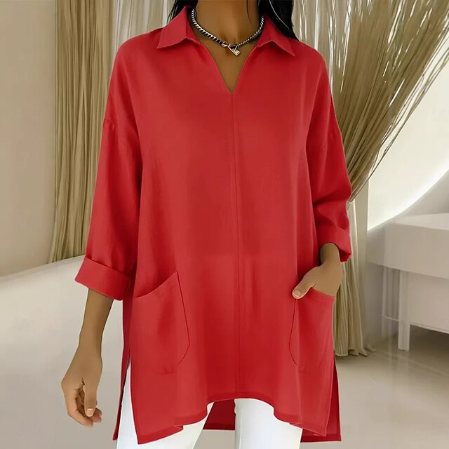 Women's Popover Shirt Casual Shirt Blouse Patchwork Pocket