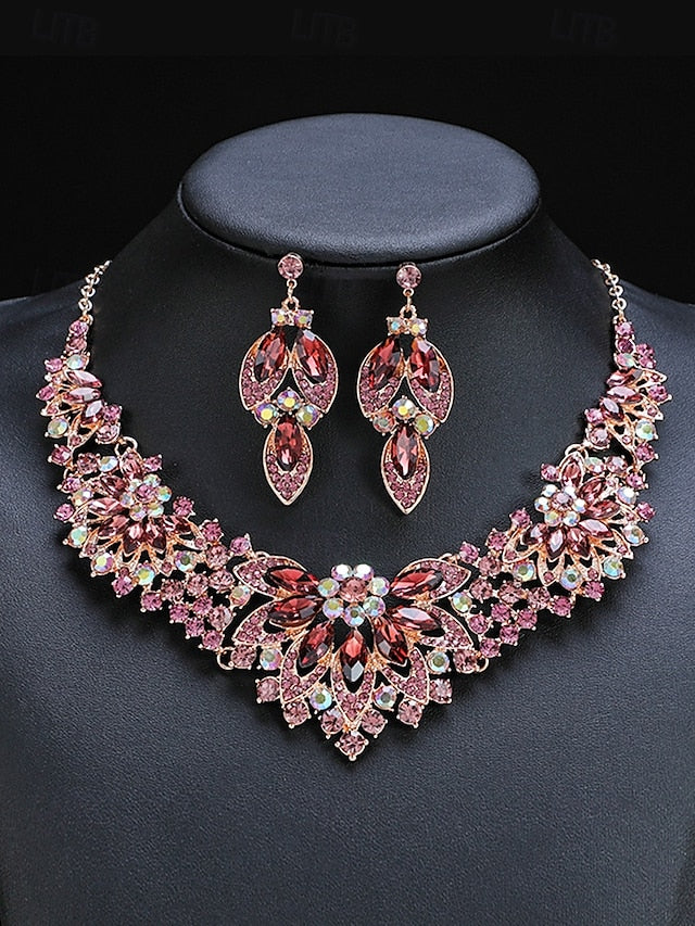 Jewelry Necklace Set – Elegant Green  Statement Crystal