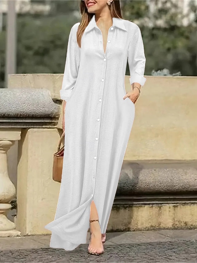 Women's Elegant Dress Maxi Dress Buttons Elegant V Neck