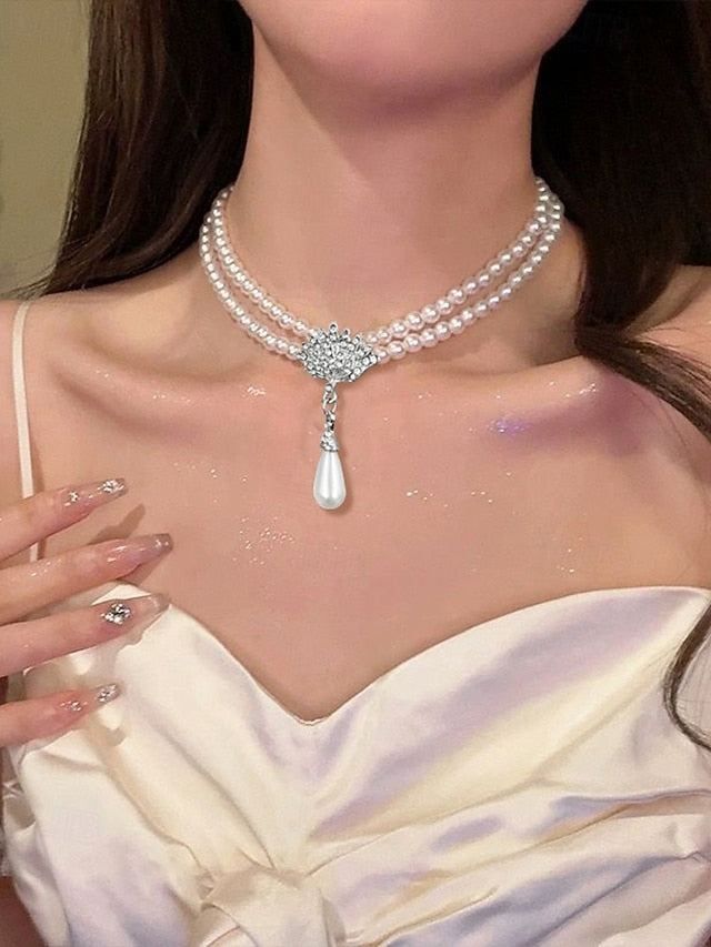 Double-Layer – Elegant Pearl Bridal  Necklace Set Jewelry