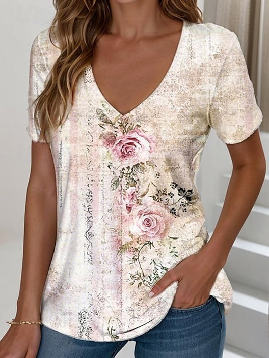 Women's T Shirt Print Floral Graphic Vintage Stylish