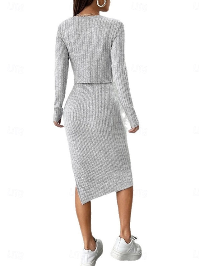 Women's Dress Set Sheath Dress Elegant Plain Split Maxi