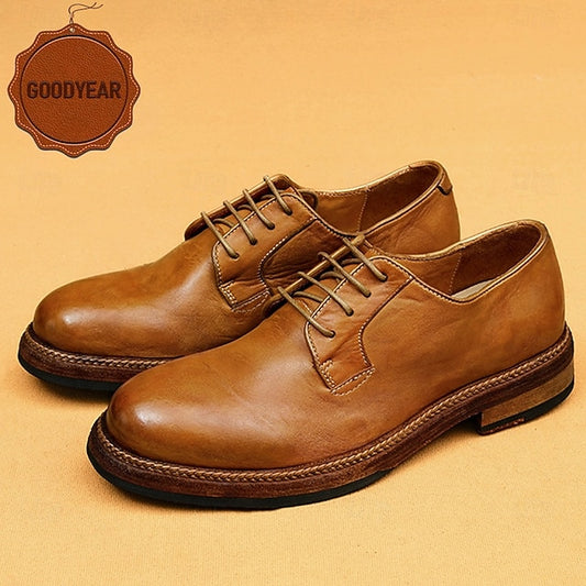 Shoes Derby Leather Clean Men's Goodyear Tan with and Welt
