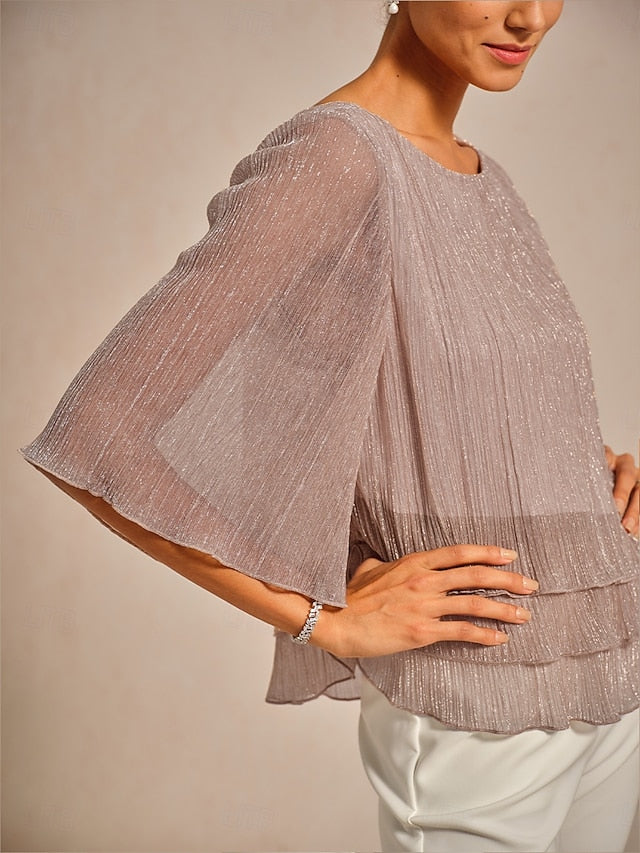 Women's Blouse Chiffon Tops Lace Tops Ruched Glitter Solid