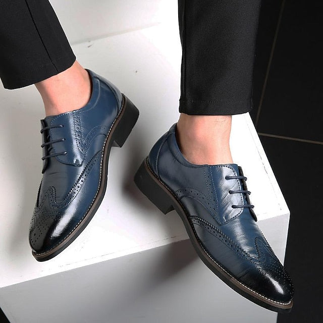 Shoes Blue Brogue with Faux Oxford Men's Classic Leather