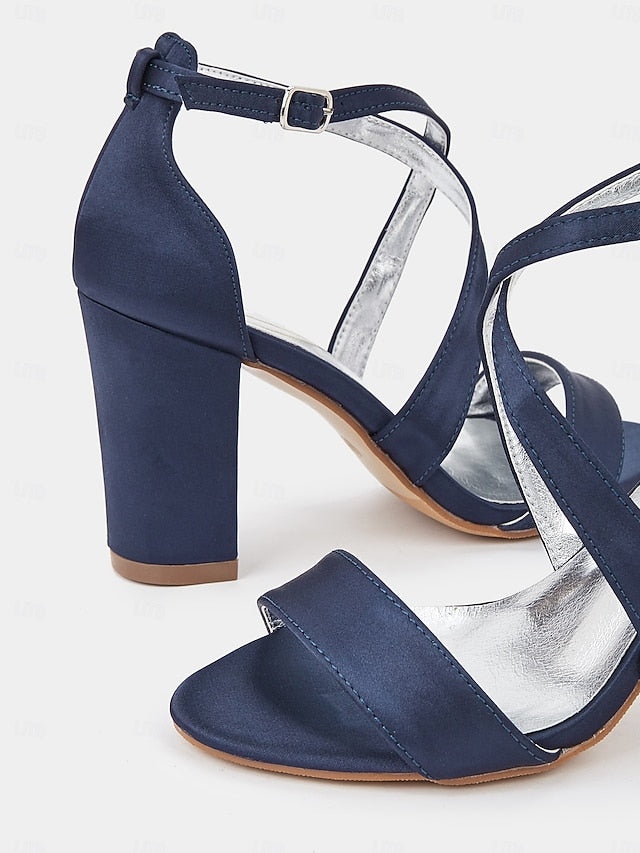 Sandals Satin Women's Heel – Elegant Block Strappy