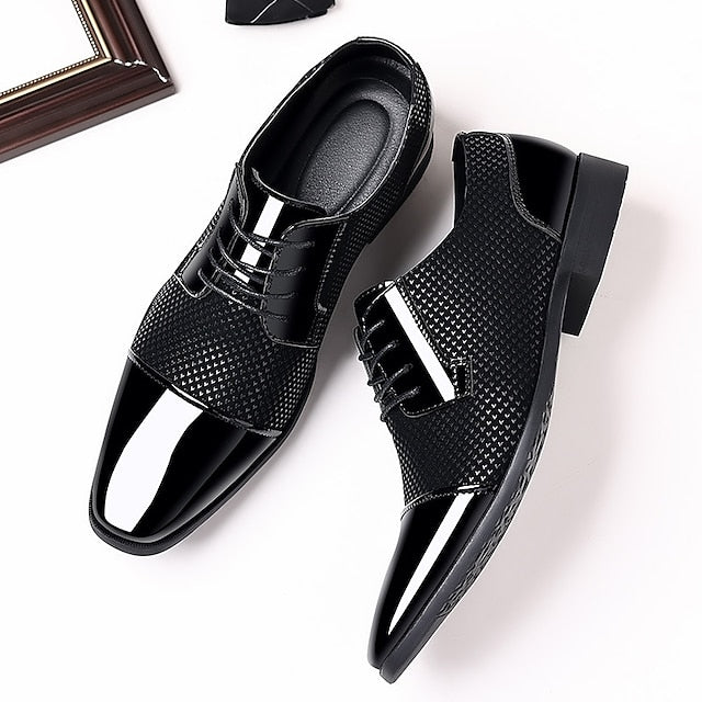 Patent Lace-Up Men's Shoes Formal Leather Faux Black
