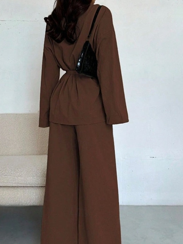 Women's Pants Sets Bolero Top Long Sleeve V Neck Plain