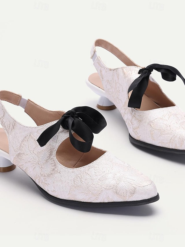 with Heels Slingback Vintage Lace Women's - Bow Elegant