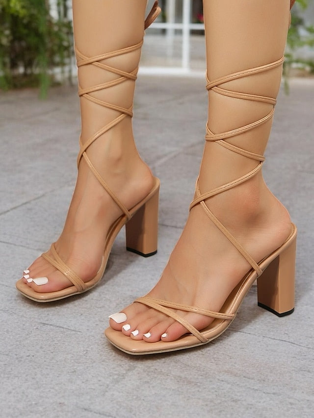 with Women's Clear Heel White Block Heels Lace-Up Strappy