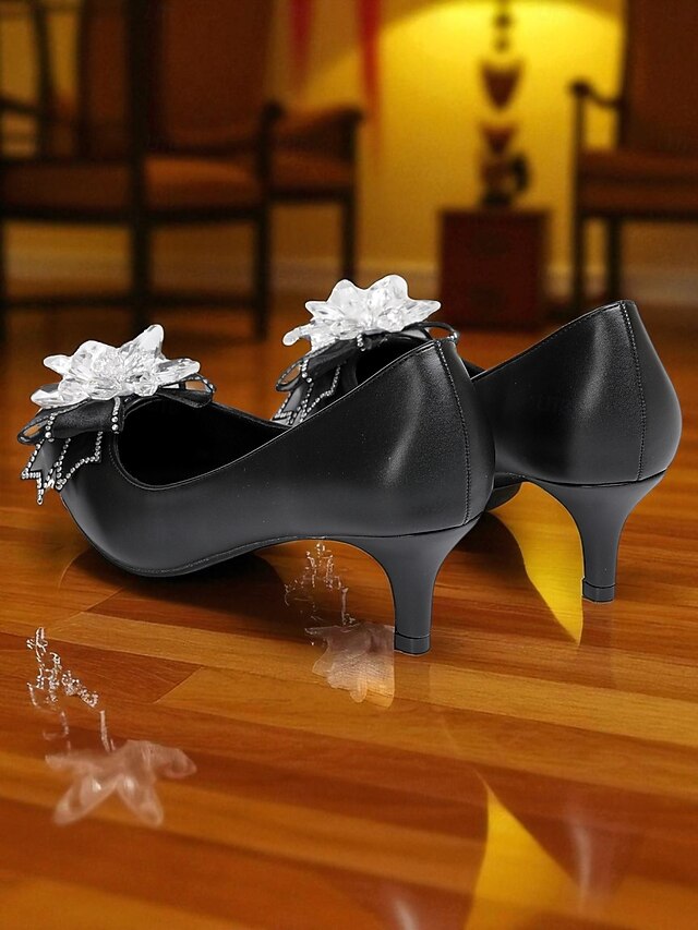 with White Heel Shoes Wedding Women's Low Crystal Bow