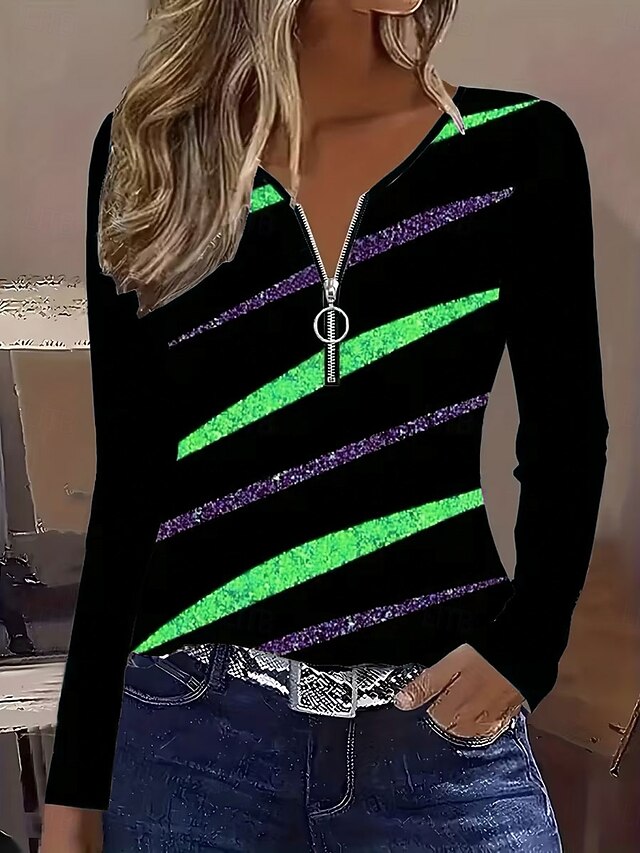 Women's T Shirt Zipper Print Graphic Geometric Vintage