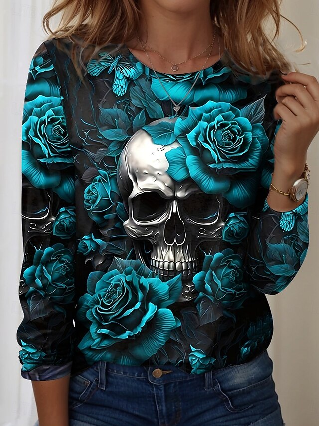 Women's T Shirt Skulls Floral Graphic Vintage Fashion